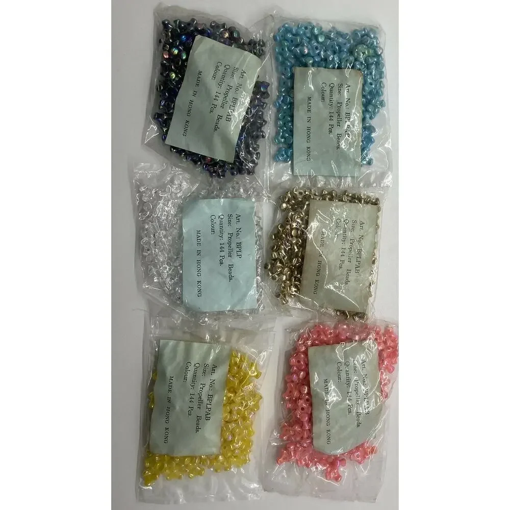 144 Gems 10MM TRI Propeller Beads blk,pink,yell,teal or clear 1 Bag